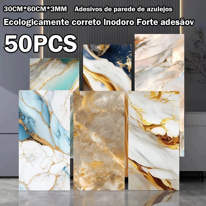 KIT 5/10/15/20 PCS Placa Adesiva 3d Mármore De ParedeRelevo Lavável 30cm x 60cm-Entregarápida e-PMT