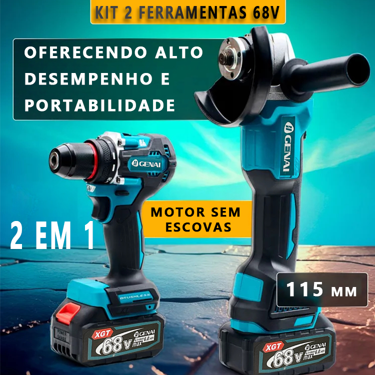 Kit 2 Ferramentas 68V Furadeira e Rebarbadora Sem Fio Com Motor Sem Escova e 2 Baterias em Oferta na Shopee