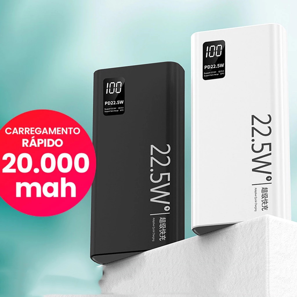 Carregador Portátil 20000mah grande capacidade power bank 22.5w rápido portátil bateria Com Tela Lcd 100% Original moby em Oferta na Shopee