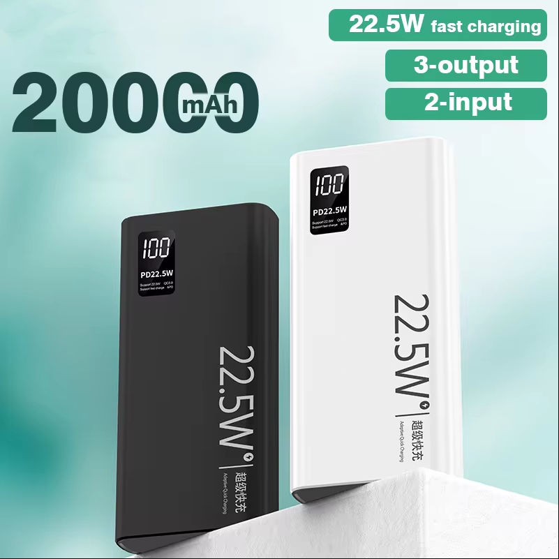 Carregador Portátil 20000mah grande capacidade 22.5W power bank usb USB e Tipo C rápido bateria para iphone samsung