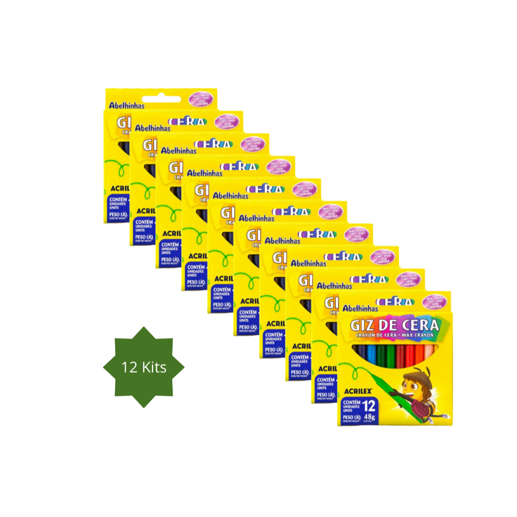 Kit com 12 caixas Giz de cera com 12 cores Acrilex