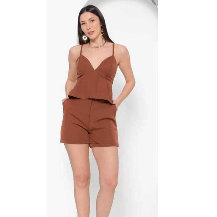 Conjunto Alfaitaria Femenino Short+Top Cropped Babado em Oferta na Shopee