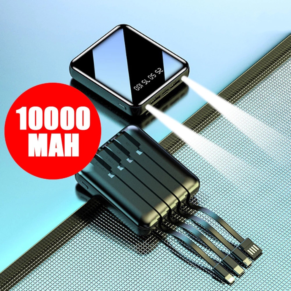 Carregador Portátil 10000mah com 4 cables de carga rápida Banco de energía digital LED Moby em Oferta na Shopee
