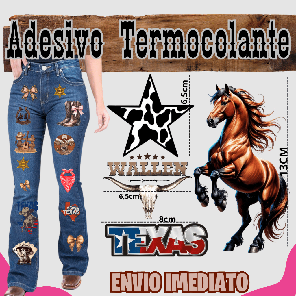 Aplique Country Adesivo Western Termocolante Dtf Textil Estampa para Calças Camisetas e Qualquer tecido