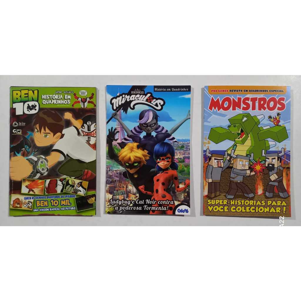 Kit 3 GIBIS 1 BEN10 - 1 MINECRAFT - 1 MIRACULOUS LADYBUG História em Quadrinhos