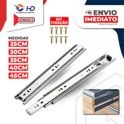 Kit 2 Corrediças de gaveta Trilho Telescópica Light com Parafusos | 25cm | 30cm | 35cm | 40cm | 45cm | Hd Ferragens