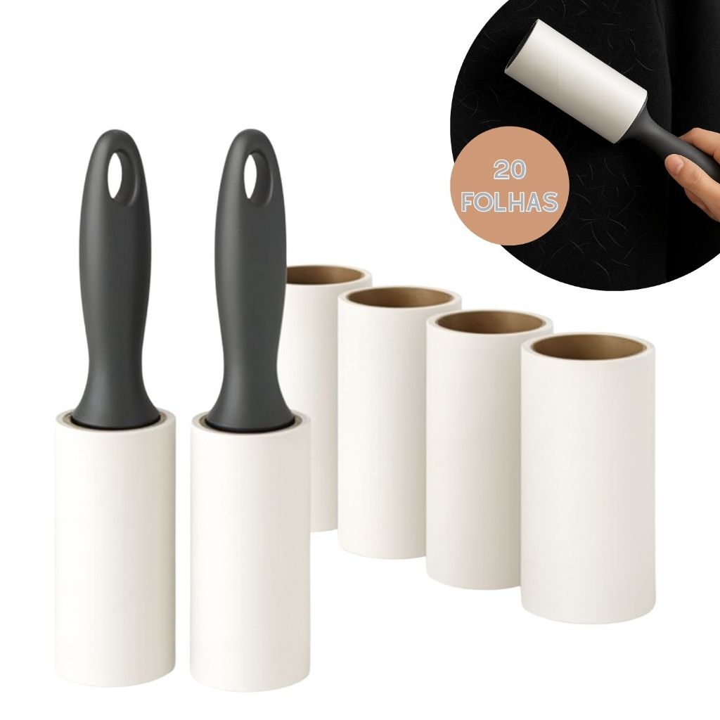 Kit Rolinho Tira Pelo + Refil 20 Folhas Grande Limpa Sofa Roupa Camiseta Pet Poeira Migalhas em Oferta na Shopee