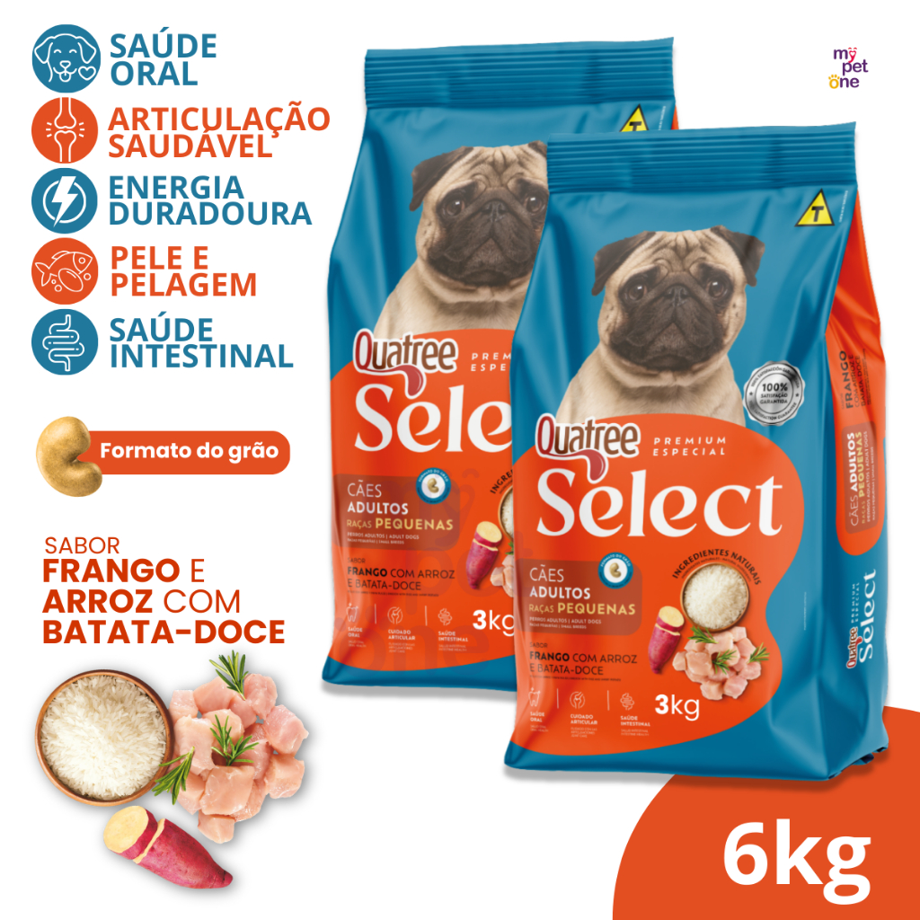 Kit 2 Ração Quatree Select Cães Raças Pequenas Frango 6Kg