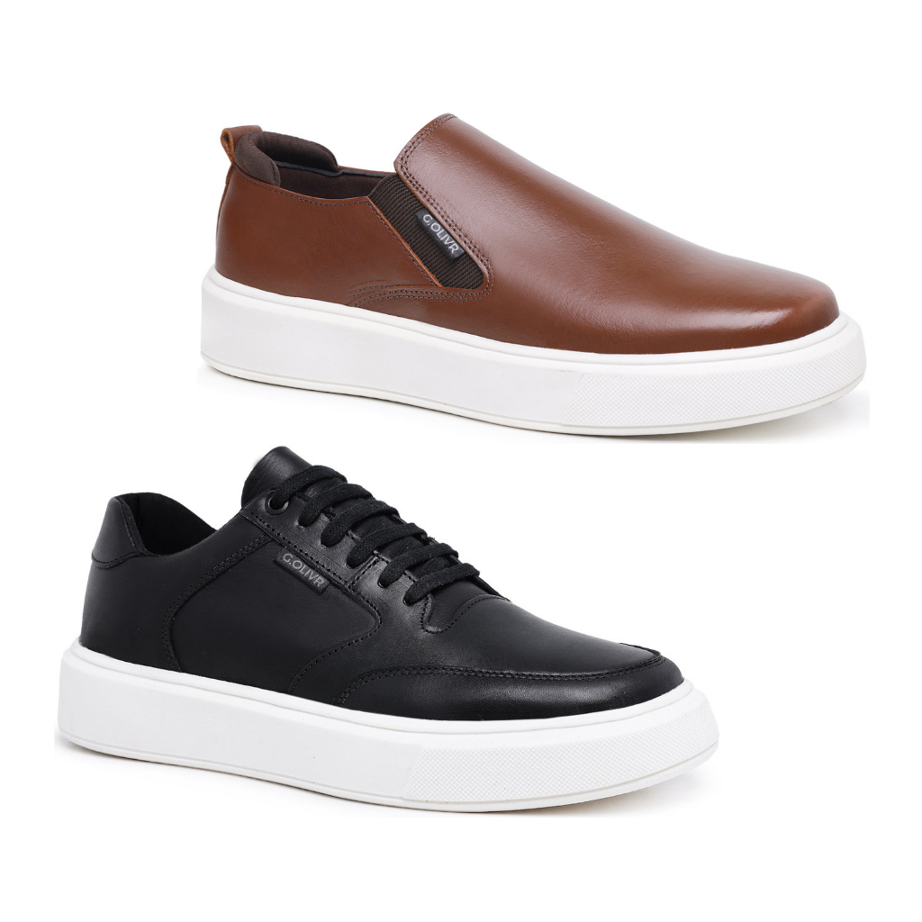 2 Pares Sapatênis Kit Casual Slip On Tênis Ajuste Elástico Cadarço Palmilha Gel