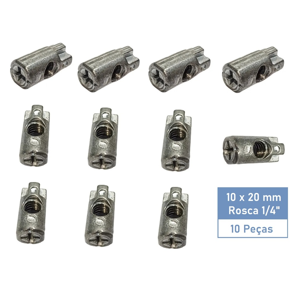 Kit 10 Porcas Cilíndricas Barril Longa 10x20mm Zamac 1/4" Móveis Cama Berço em Oferta na Shopee