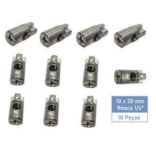 Kit 10 Porcas Cilíndricas Barril Longa 10x20mm Zamac 1/4" Móveis Cama Berço em Oferta na Shopee