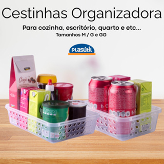 KIT Cestinha Organizadora de Plástico Retangular - Plasútil  M G e GG. em Oferta na Shopee