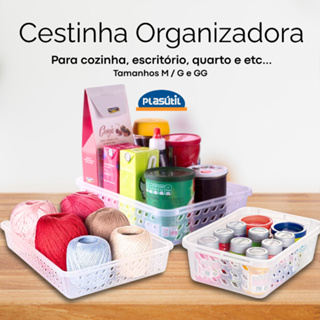 Cestinha Organizadora de Plástico Retangular - Plasútil  M G e GG - escritório em Oferta na Shopee