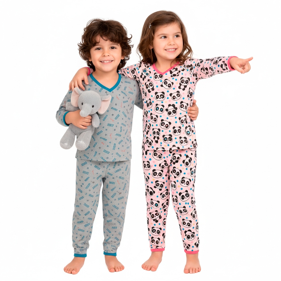 Pijama Infantil Menino Estampado Algodão Manga Longa Comprida Calça