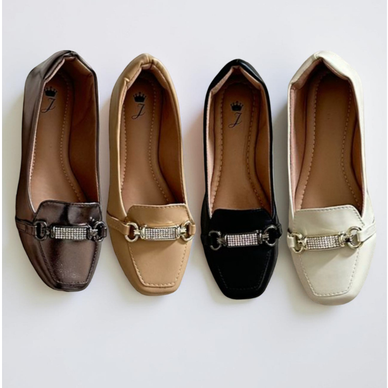 Mocassim Feminino Bico Quadrado Strass Luxo Sapatilha Feminina Casual Sapato Raterinha