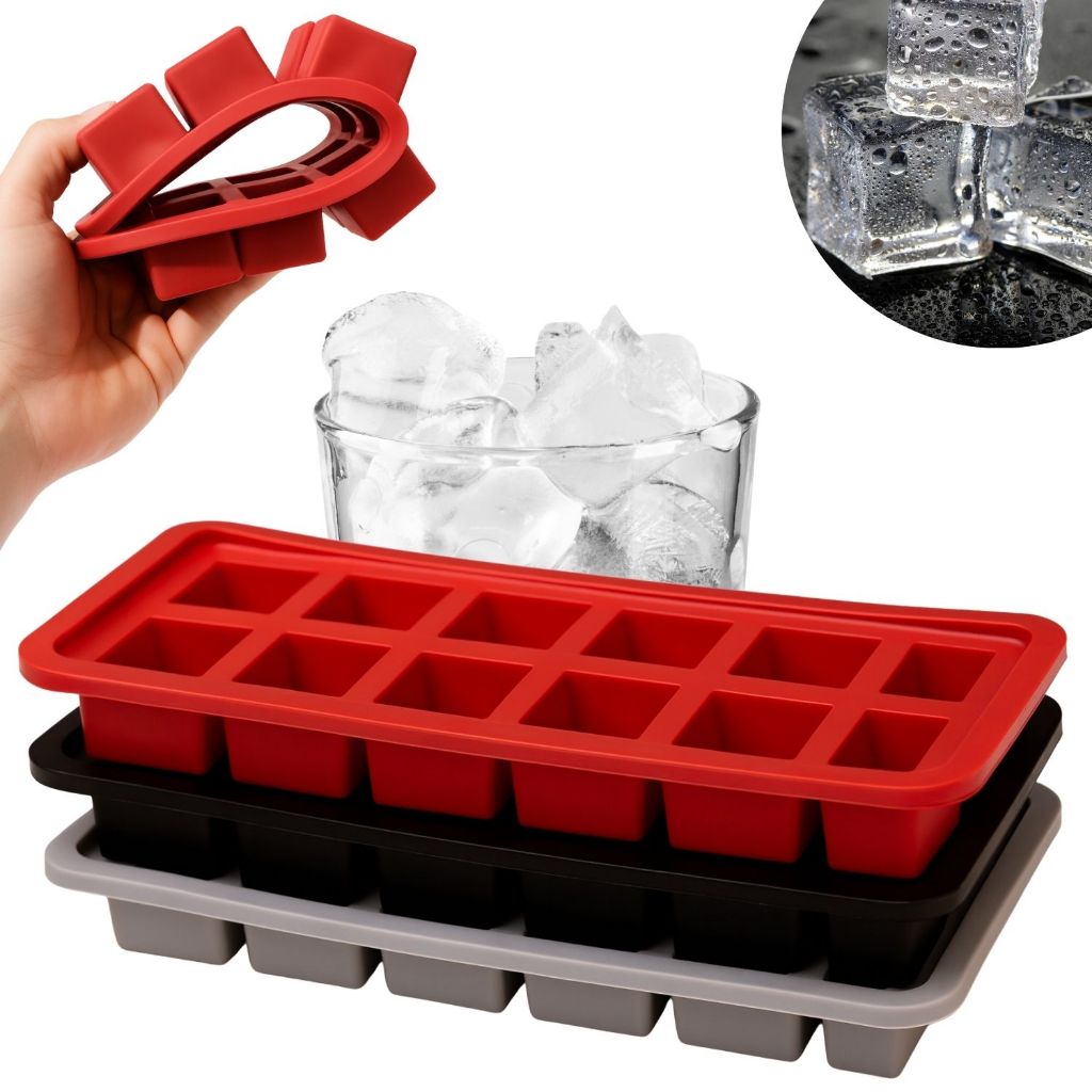 Kit 1 / 2 / 3 Forma de Gelo Quadrado Silicone com 12 Cavidades Grande Bebida Gelada Fácil de Soltar em Oferta na Shopee