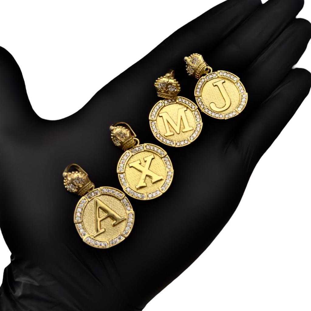 Pingente De Letra Feito 100% Moeda Antiga Cravejado Com Zircônia Idêntico Ao Ouro