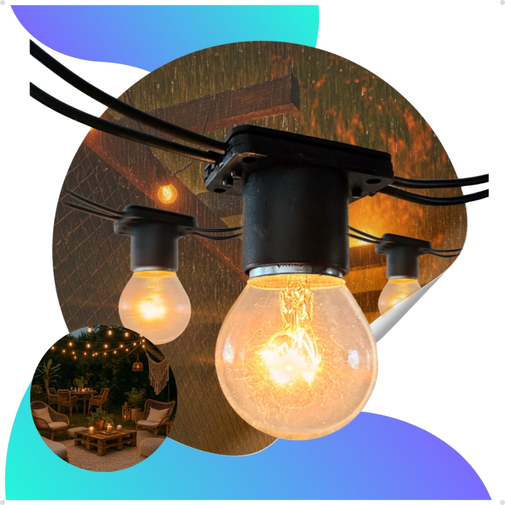 Varal de luzes área externa ate 25m Festão Gambiarra com ate 25 lâmpadas inclusas Incandescente 15w em Oferta na Shopee