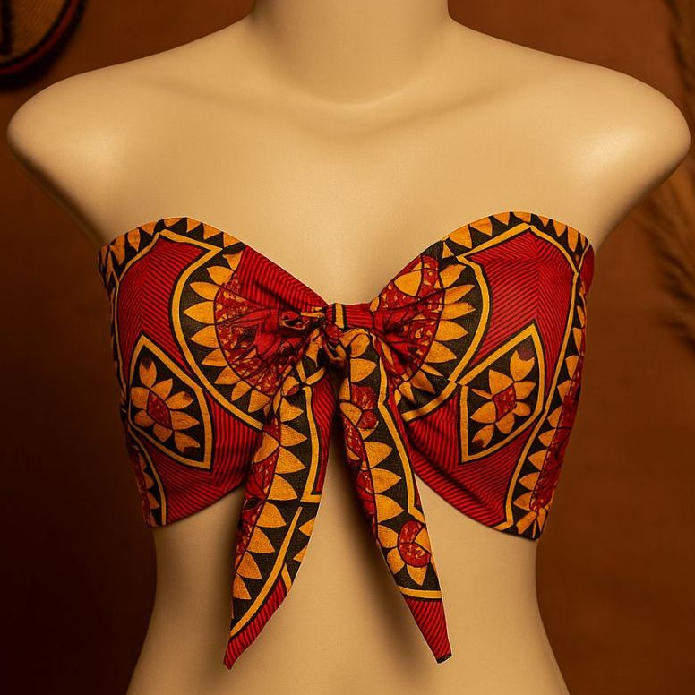 Blusa Cropped Feminino Top Faixa Tomara que Caia Estilo Africano Com Amaraçao Frontal em Oferta na Shopee