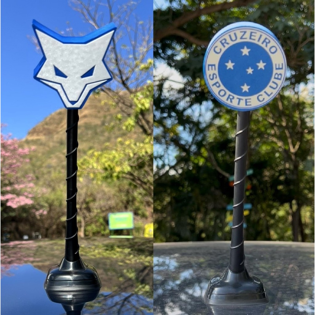 Kit Ponteira Enfeite de Antena Cruzeiro - Escudo Cruzeiro e Raposa - Azul - Cabuloso - Carro e Moto