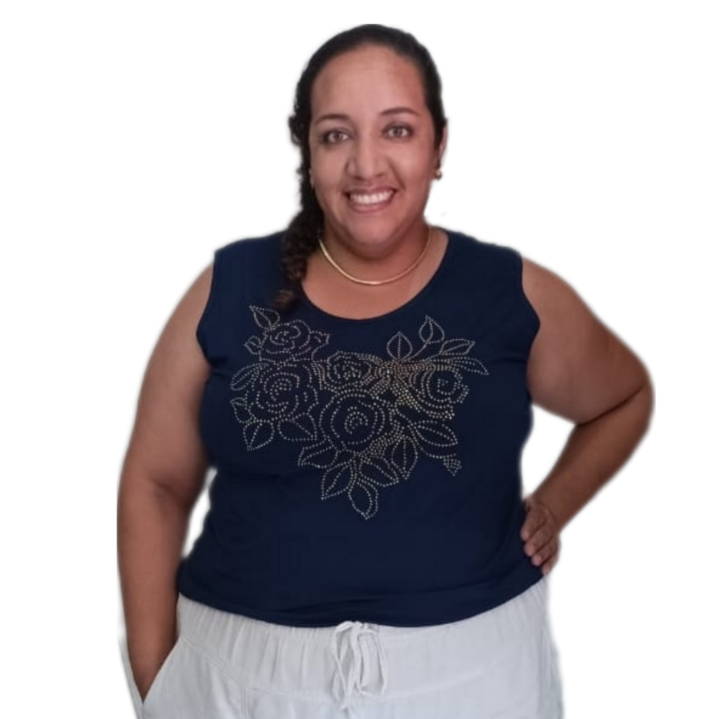 Regata Feminina Plus Size Pedraria Flores Tamanho M ao G10 (40 Ao 64) Blusa Regata Malha Viscolycra em Oferta na Shopee