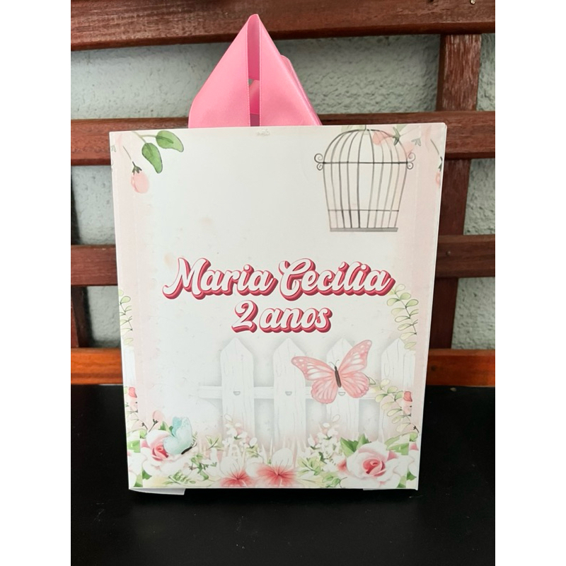 Sacola Personalizada Jardim das Borboletas Grande – Lembrancinha Festa Infantil, Batizado ou Aniversário- Entrega Rápida