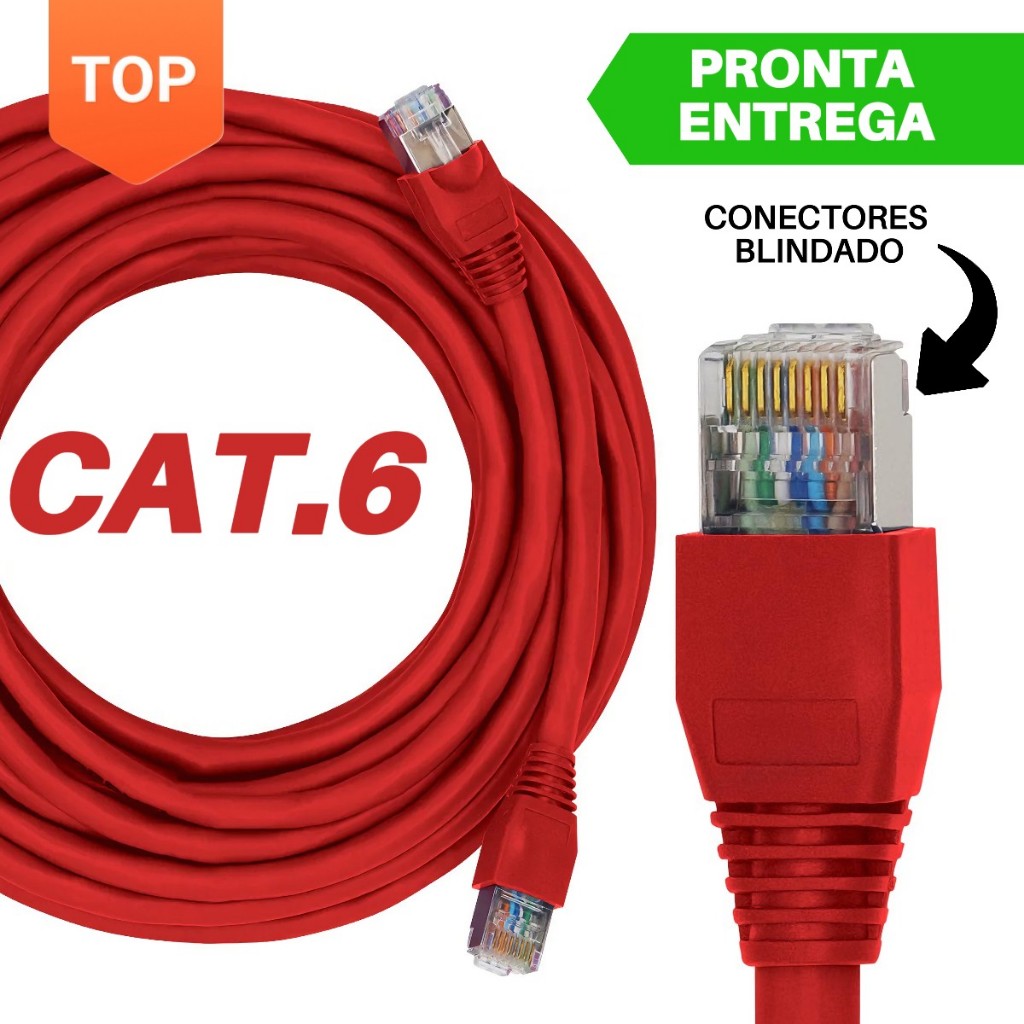 Cabo de Rede CAT6 Conector BLINDADO Alta velocidade - 5M-10M-15M-20M-30M (Interno/Externo) em Oferta na Shopee