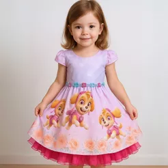 Vestido Infantil Skye Patrulha Canina Menina Festa Luxo Aniversário Rodado Com Laço