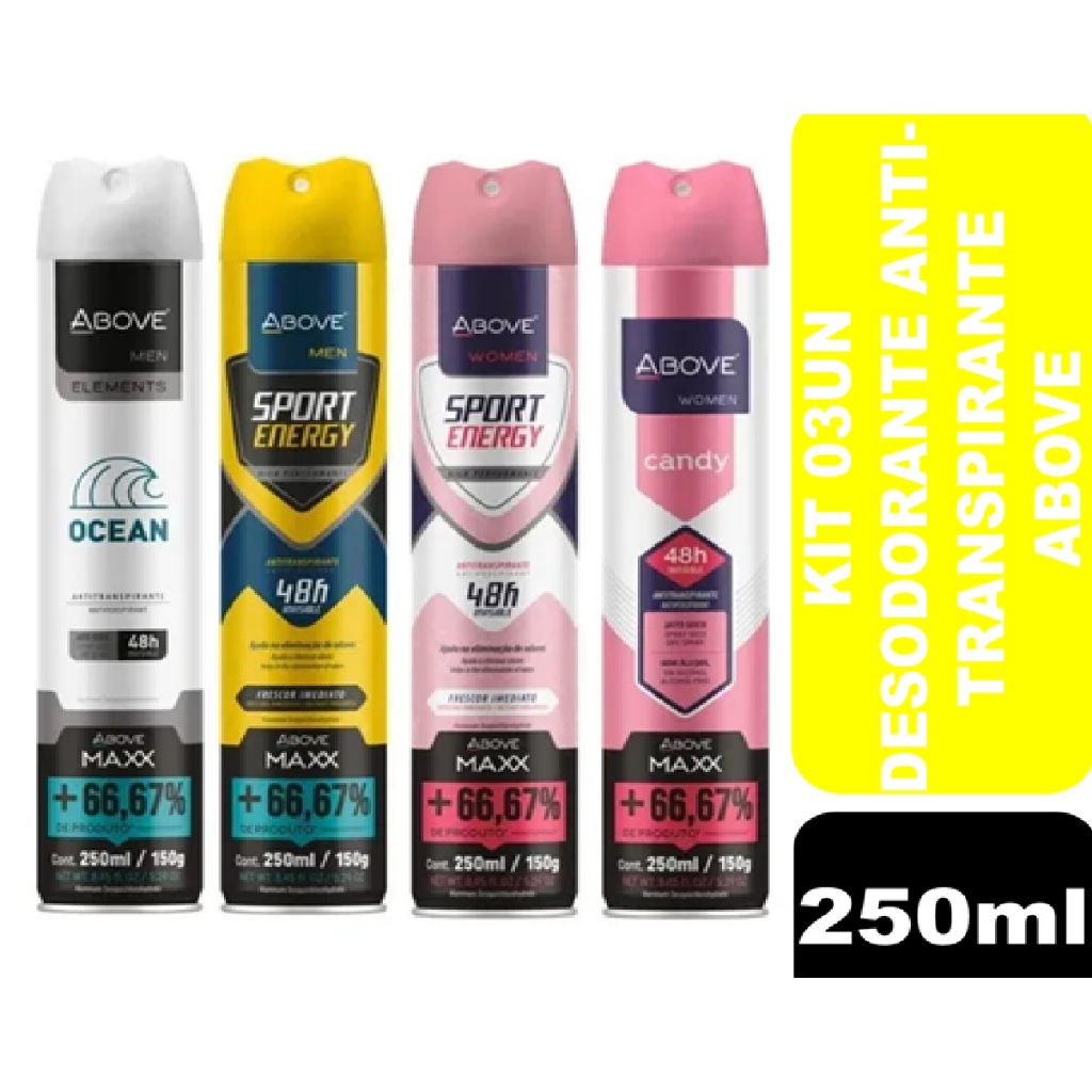 Kit 03un Desodorante Aerosol Antitranspirante Above 250ml em Oferta na Shopee