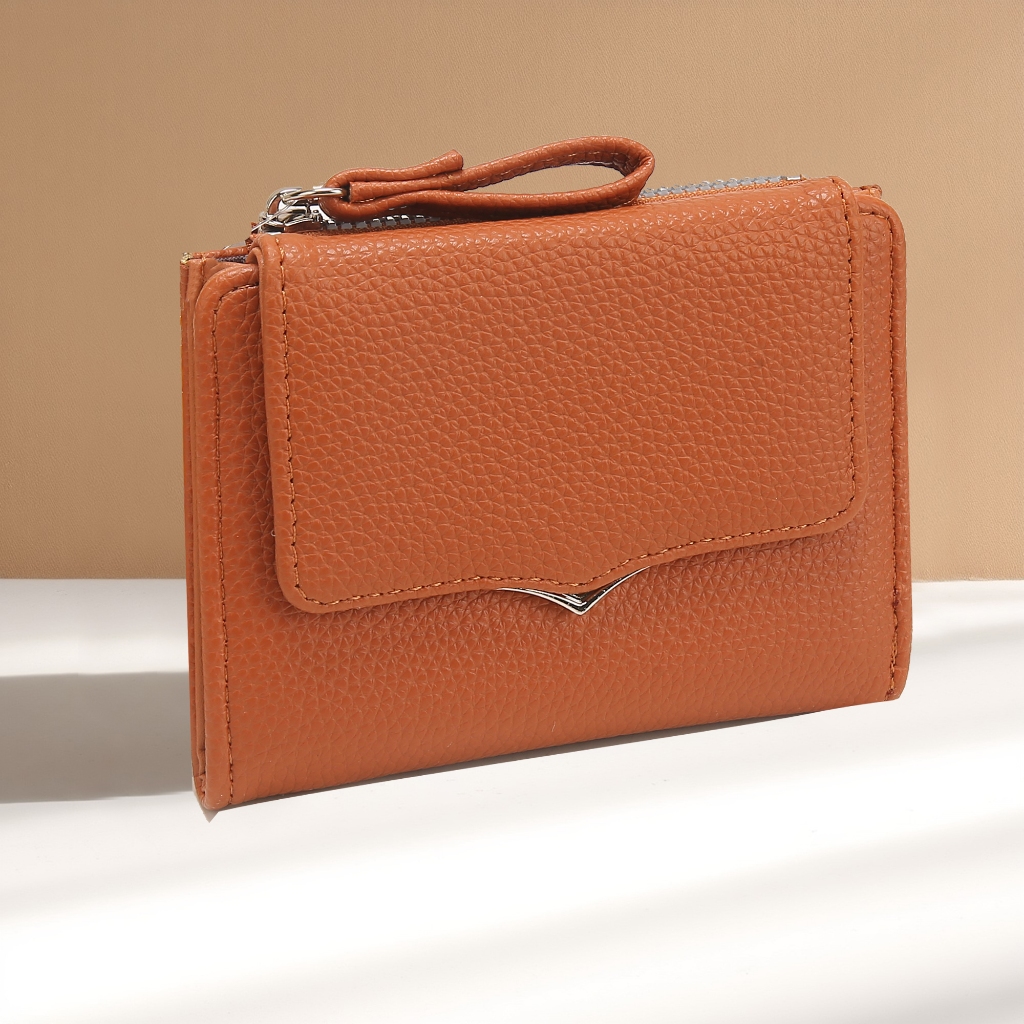 Carteira Curta Cor Sólida Vintage , Porta Moedas Bifold Portátil Cartões De Crédito Feminino LR025