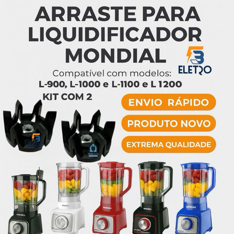 2 Arrastes do Copo Liquidificador Mondial L1000 Turbo Inox ( Compatível também a L-900, L-1100, L-1200 ) em Oferta na Shopee
