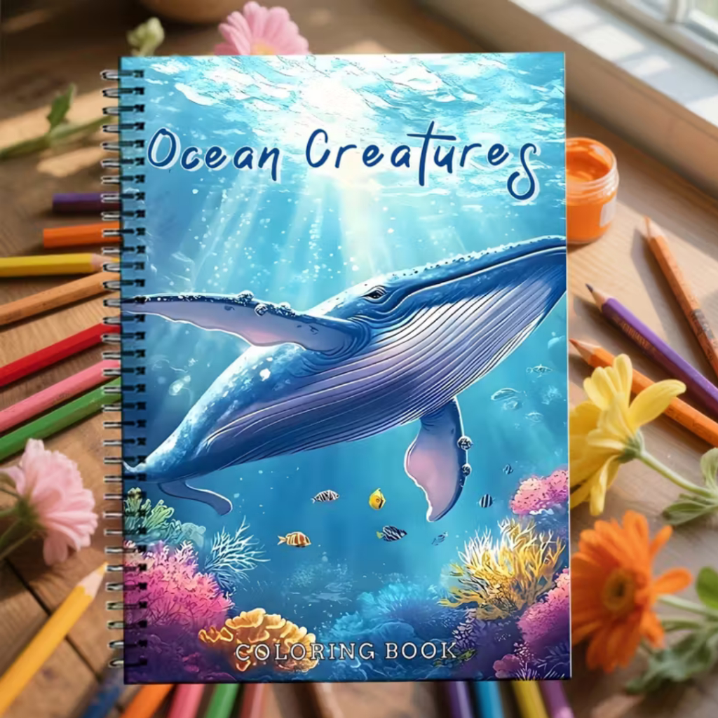 Caderno Álbum de Colorir Antistress para Adultos com Design de Animais Marinhos 30 Desenhos