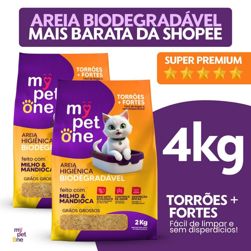 2 Areia Biodegradável Gatos Bio Gold Grossa MyPetOne  4kg em Oferta na Shopee