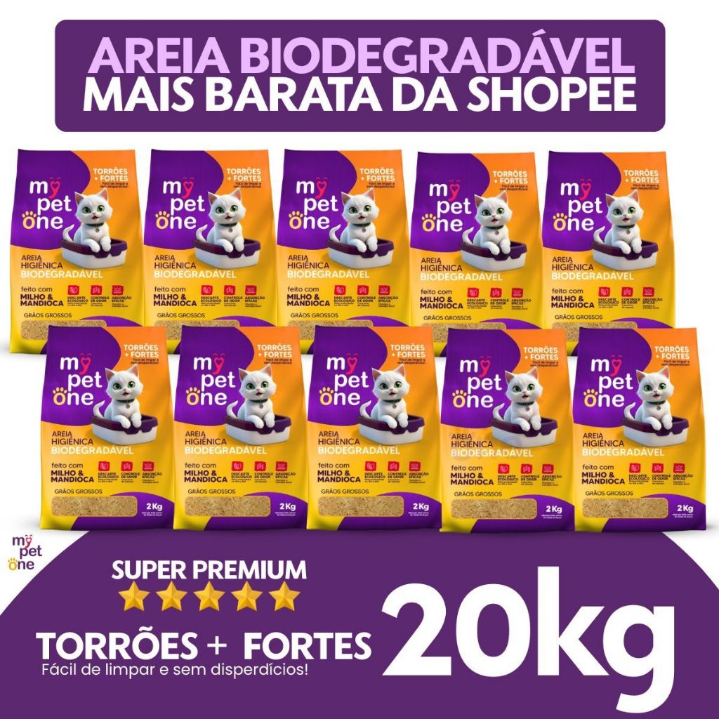 Kit 10 Areia Biodegradável Gatos Bio Gold Grossa MyPetOne 20kg em Oferta na Shopee