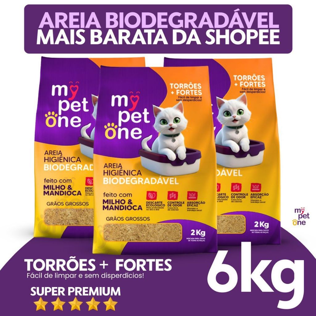 Kit 3 Areia Biodegradável Gatos Bio Gold Grossa MyPetOne 6kg
