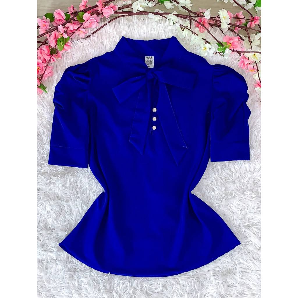 Blusa Social Manga Curta Bufante com laçinho N-8 — imagem 2 de 2