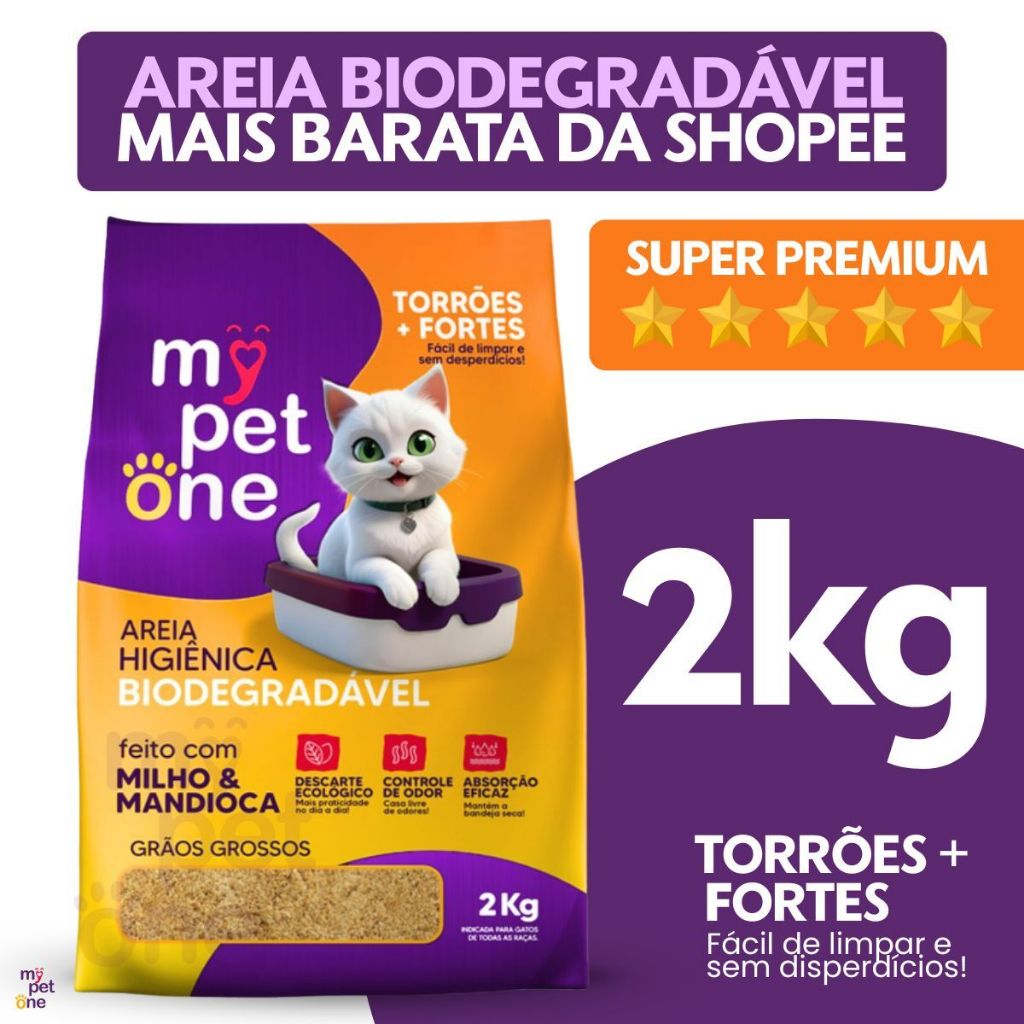 Areia Biodegradável Bio Gold Grossa MyPetOne - 2Kg em Oferta na Shopee