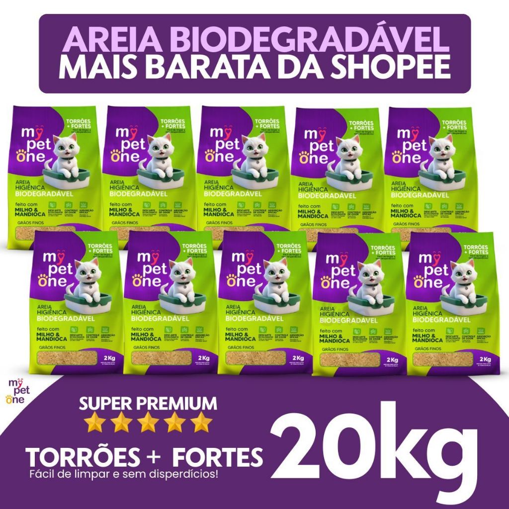 Kit 10 Areia Biodegradável Gatos Bio Gold Fina MyPetOne - 20Kg em Oferta na Shopee