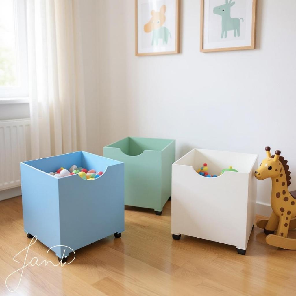 Caixa organizadora lisa de brinquedos infantil com rodas em MDF