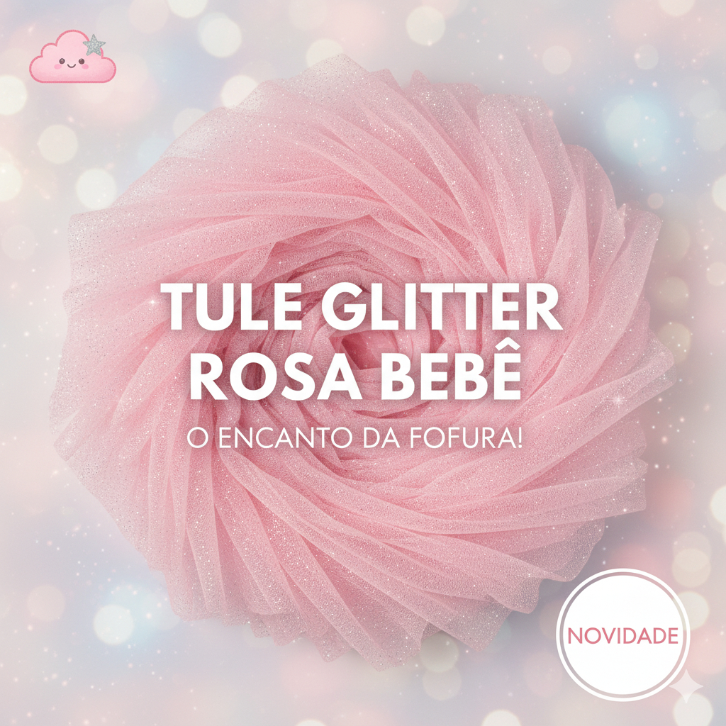 3 METROS TECIDO TULE GLITTER ROSA BEBÊ (3M X 1,50M)