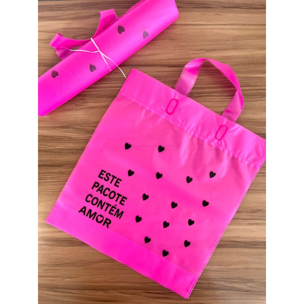 Sacola alça fita de frases tam- 30x45 com 25 unidades em Oferta na Shopee