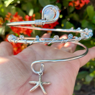 ✨Exclusivo Bracelete Oceano Pedra da lua com pingente Estrela e Miçangas 🌙 em Oferta na Shopee