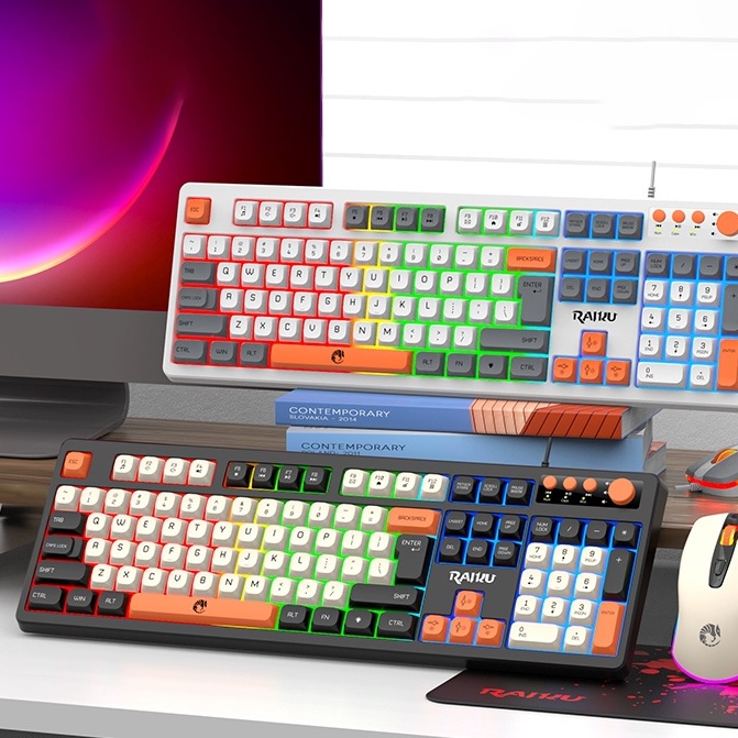 Kit Teclado E Mouse Gamer De Três Cores Semi Mecânicos Com Fio Iluminado 103 Teclas Escritório
