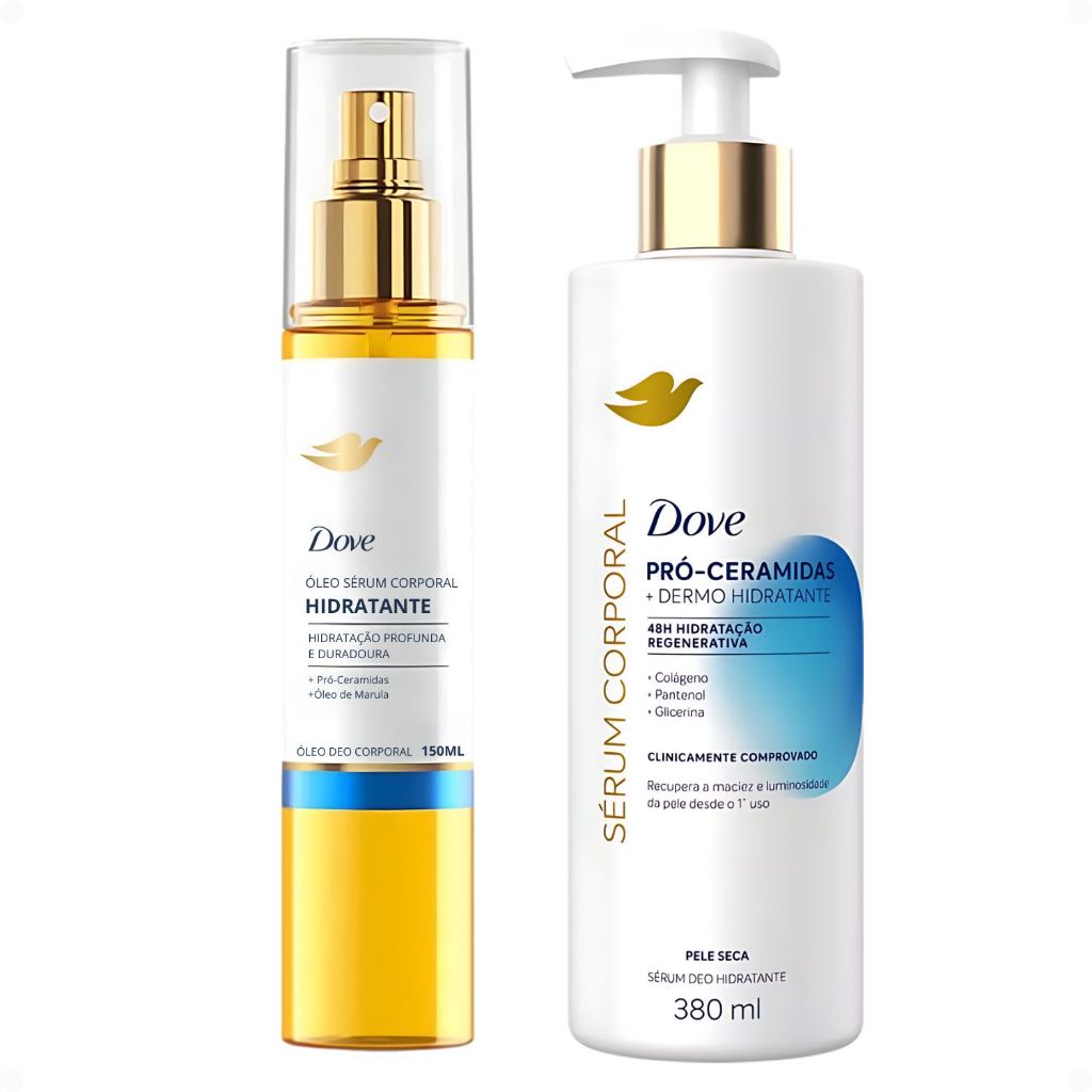 Kit Dove Hidratante Pró-ceramidas: Óleo Deo Corporal 150ml e Sérum Deo Hidratante 380ml