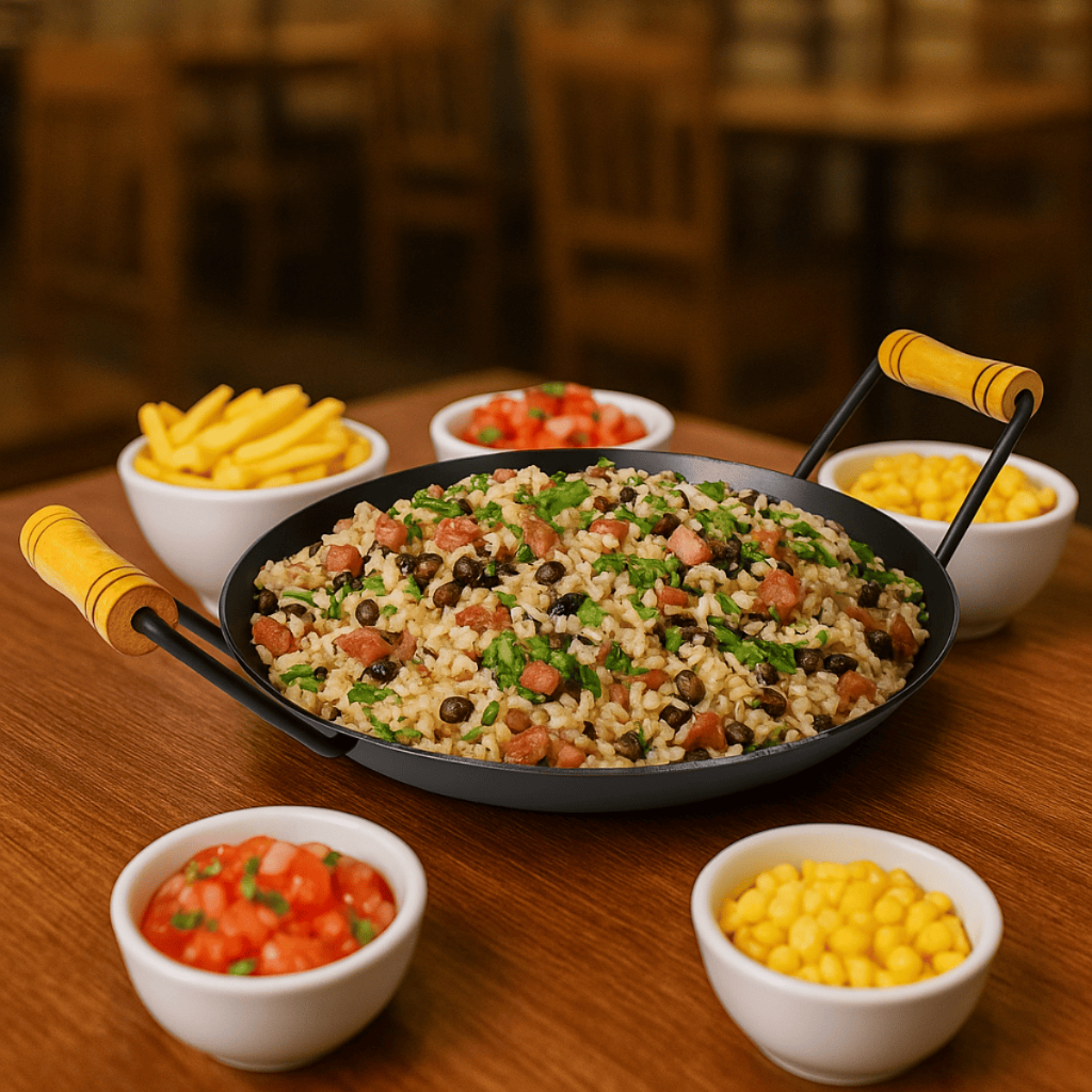 Tacho Disco Campeiro De Arado 33cm Para Comida Mineira Baião Aço Carbono com Alças de Madeira