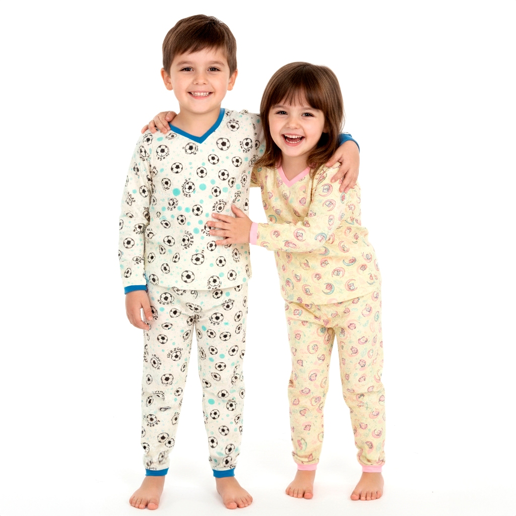Kit 3 Pijamas Algodão Infantil Manga Longa Estampado Menino Menina Confortavel