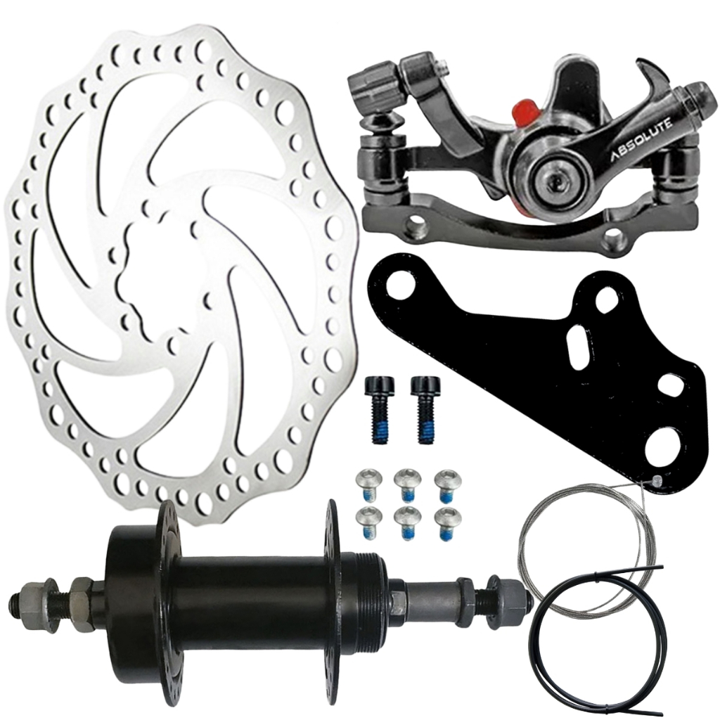 Kit Freio Disco Cubo Pinça Cabo Conduite Adaptador Gancheira Suporte Traseiro Posterior Fixo No Eixo