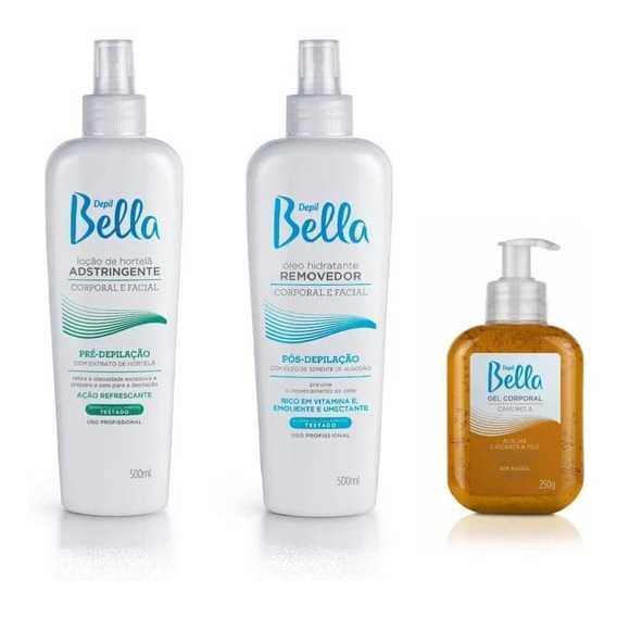 Kit Depil Bella Pré e Pós Depilação - Adstringente 500ml + Óleo Removedor Algodão 500ml + Gel Camomila 250g