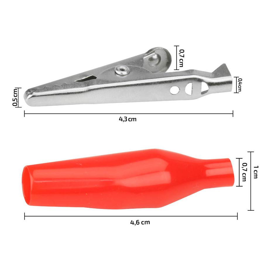 Kit 10 Unidades Garra Jacaré Médio Isolada Vermelha 44mm (Jacarezinho Clip Conector)