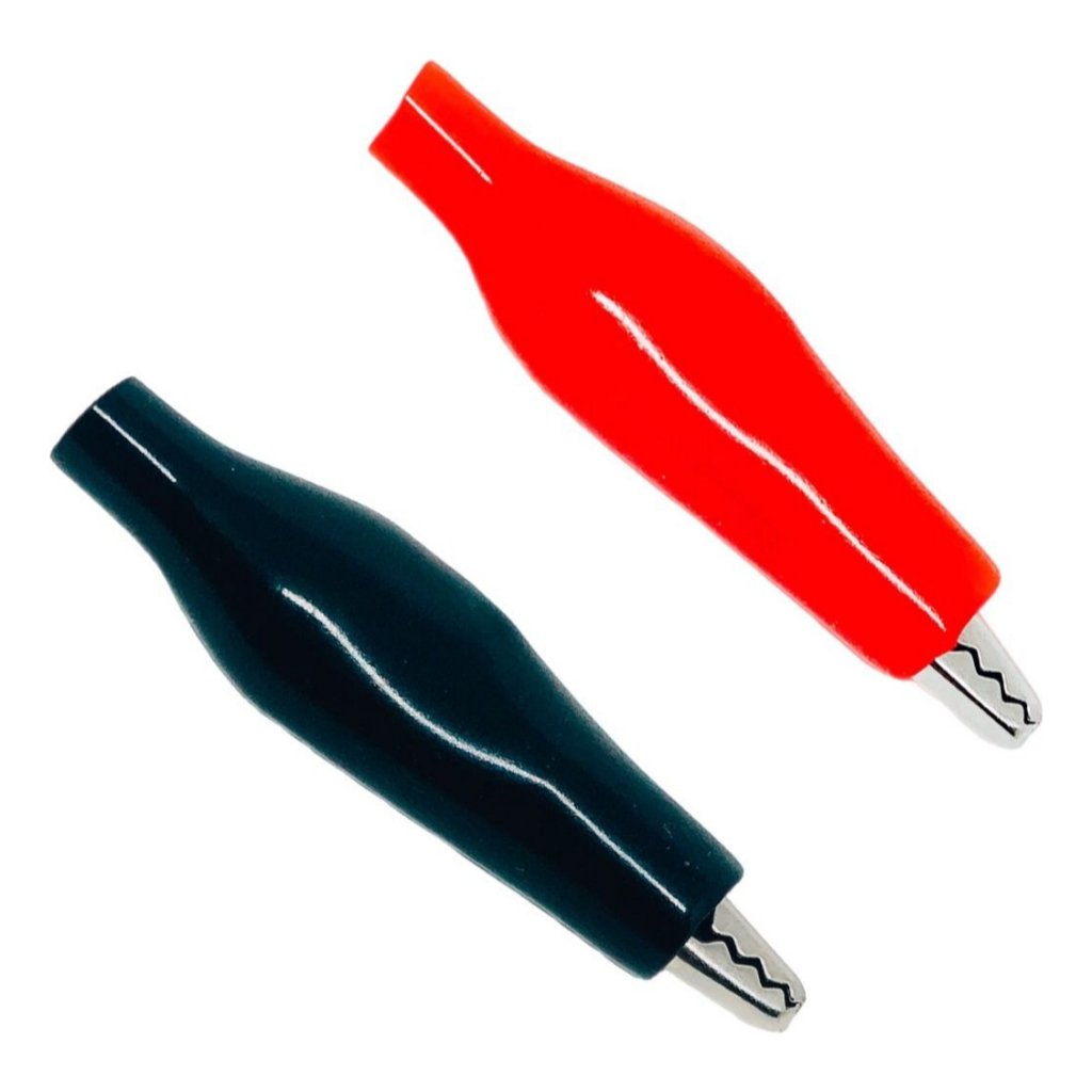 Par Garra Jacaré Médio 44mm Isolada Vermelha e Preta (Jacarezinho Clip Conector Terminal)